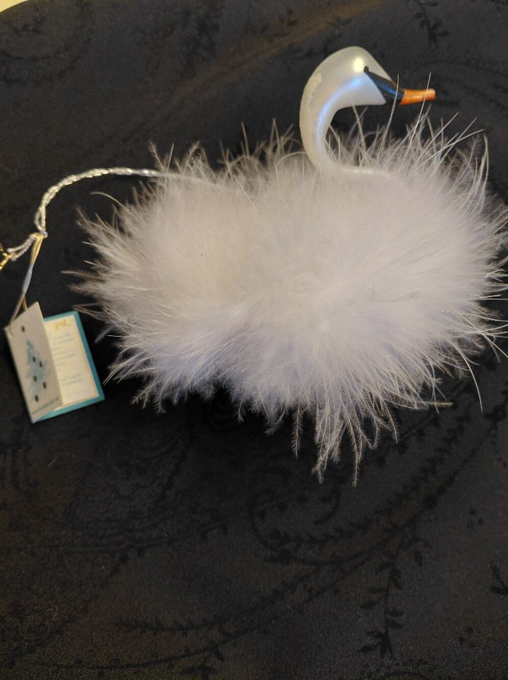Vintage De Carlini glass white swan feathers Christmas ornament